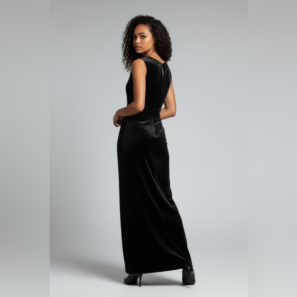 Veronica Beard silk velvet Elegant Black ruched Maxi sleeveless Dress romantic - Picture 6 of 15